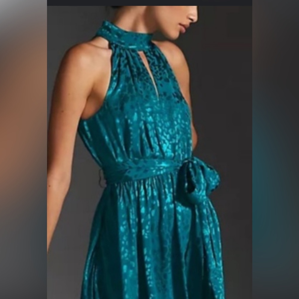 Anthropologie Halter Neck Mini Dress Elegant Teal Sleeveless Dress